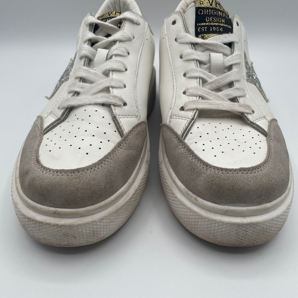 GUC Vintage Havana White Leather Silver Glitter Star Platform Sneakers Womens 7 - Picture 5 of 10